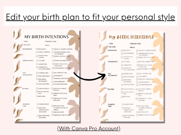 Printable Birth Intention Template * BONUS INCLUDED *(Customize & Print) - Image 4